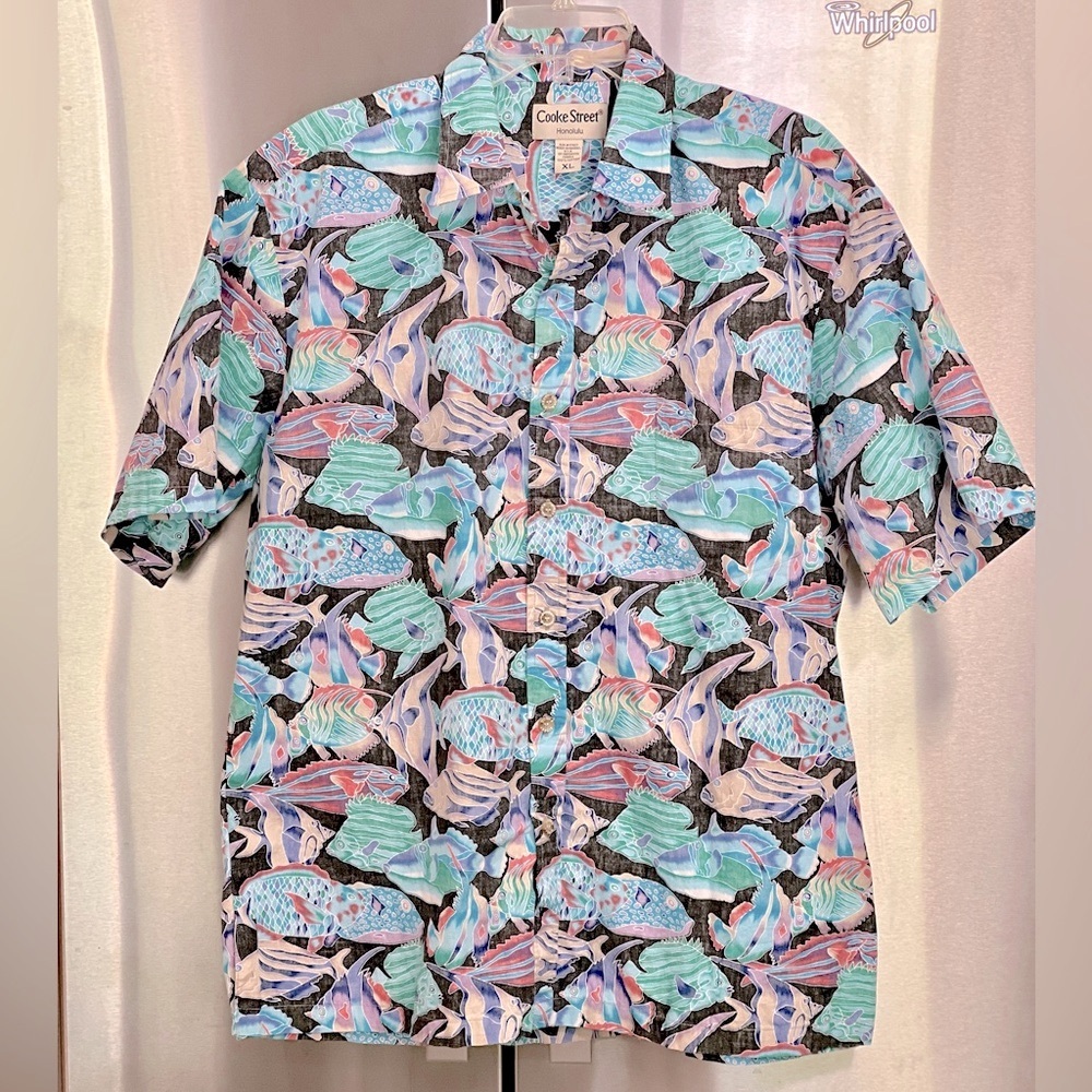 EUC Vintage Tropical Fish Cooke Street Honolulu Hawaiian Shirt Size XL
